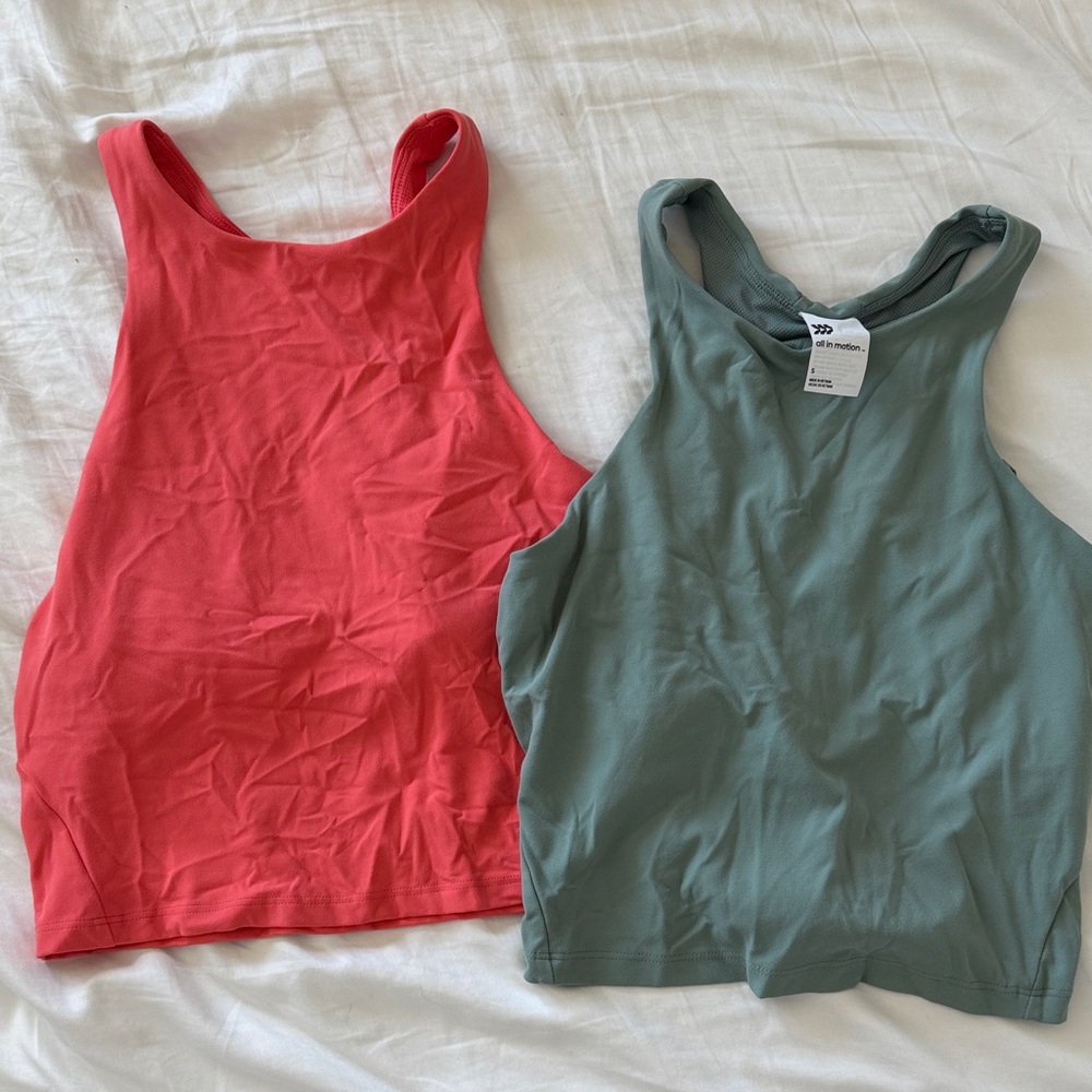 Two Racerback All in Motion Tank Tops — Coral & Sage